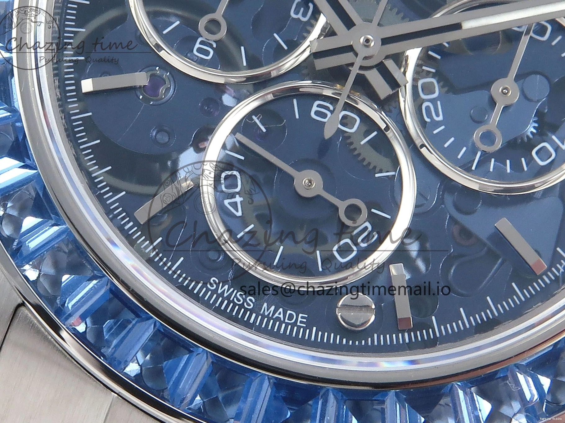 0124 Daytona Artisans SS GETF Best Edition Blue Skeleton Dial Diamonds Bezel on SS Bracelet DD Sleek 371
